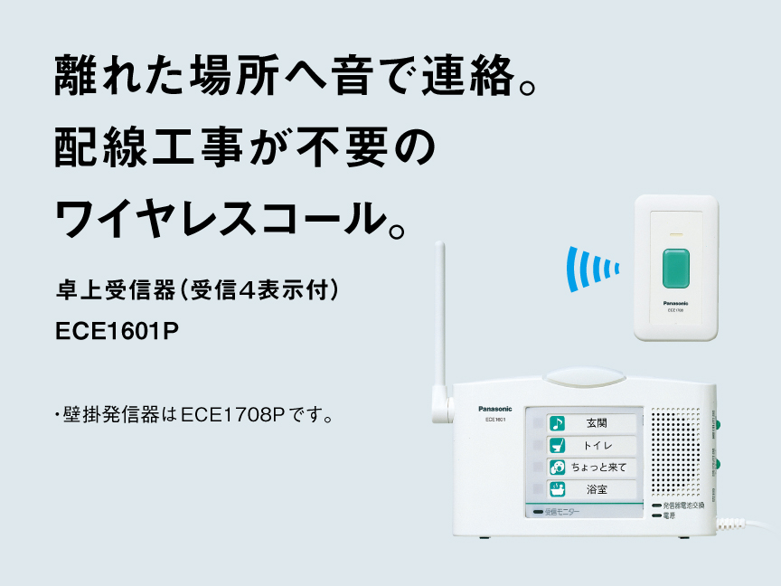 離れた場所へ音で連絡。配線工事が不要のワイヤレスコール。