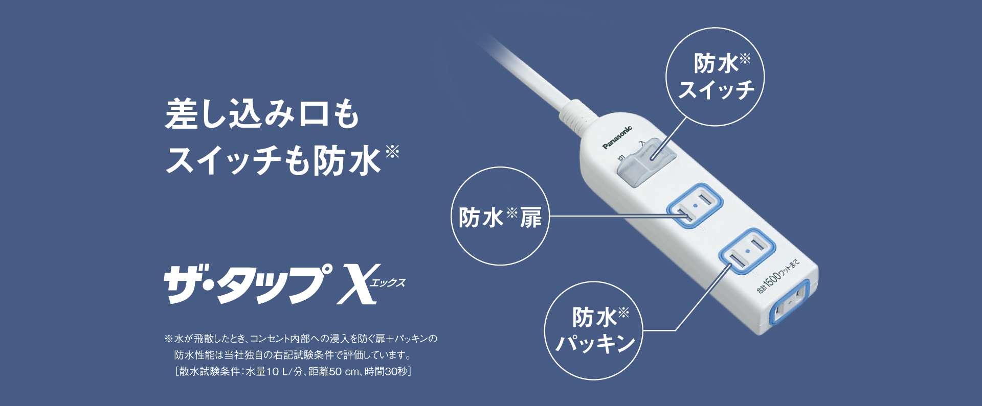 差し込み口もスイッチも防水 ザ・タップX